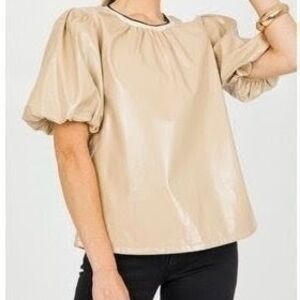 THML Shiny Beige Puff Sleeve Blouse